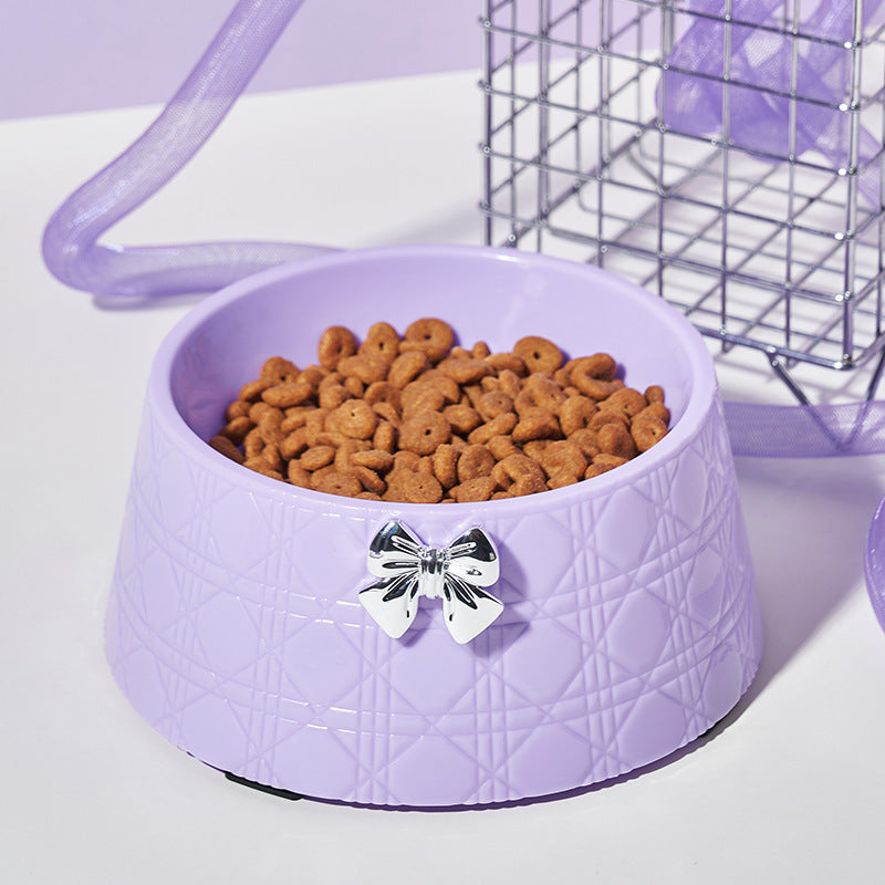 Puppy Feeder Dish Bowl Diamond Pattern Bow